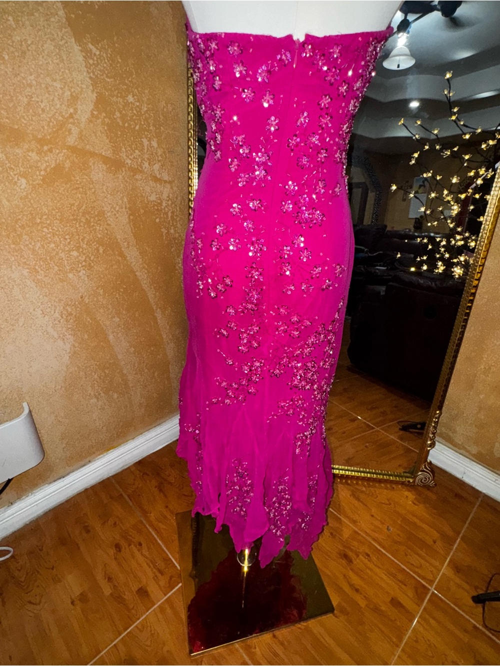 Vintage Sean Express Y2K fuchsi 100% silk, beaded halter evening gown XD - Picture 5 of 8
